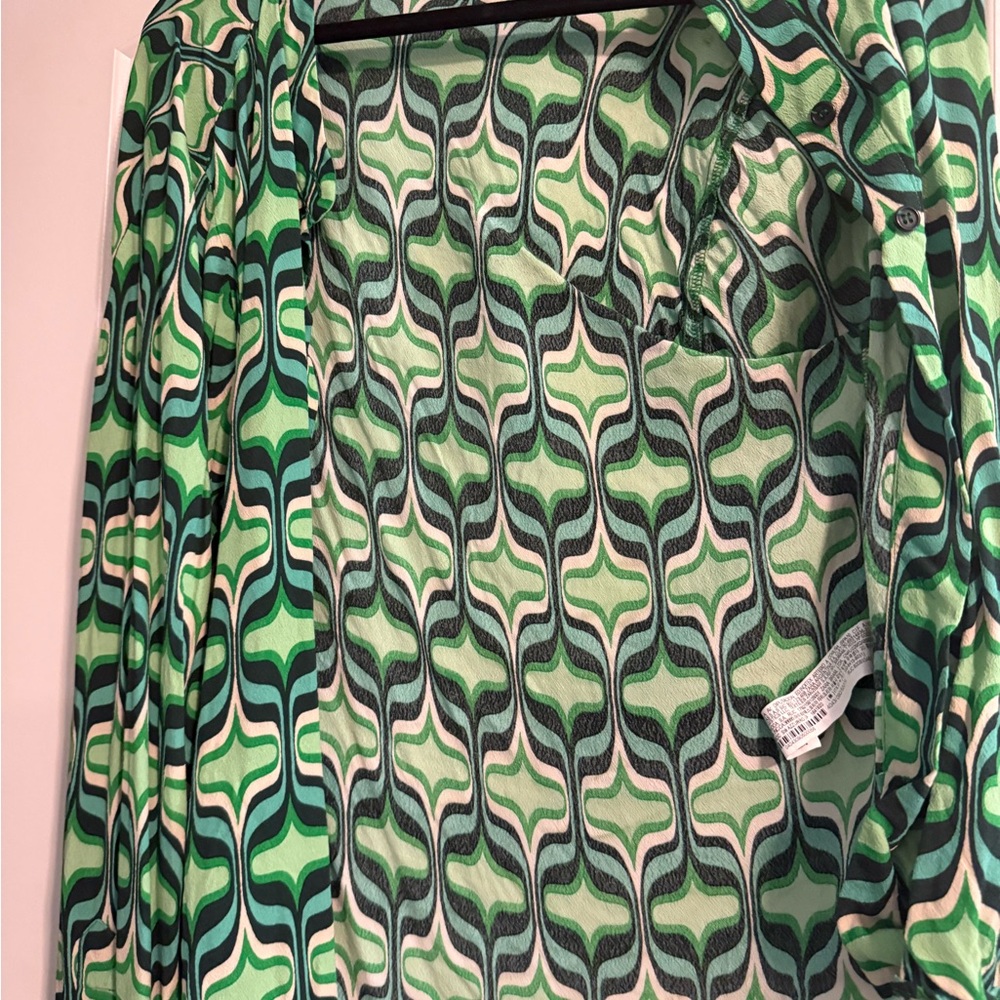 Green and White Patterned Shirt and Pants